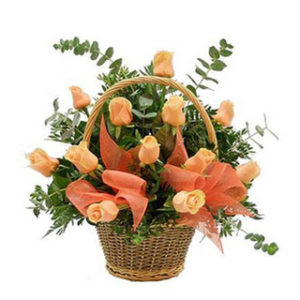 peach-roses-basket - Indiagift