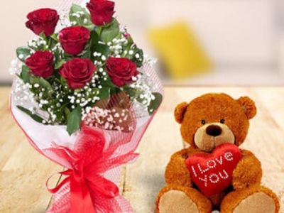 Red Roses with Teddy Gifts - Indiagift