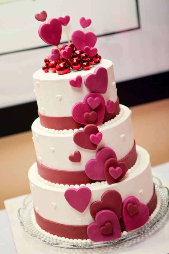 Three-tier cake for a valentine day