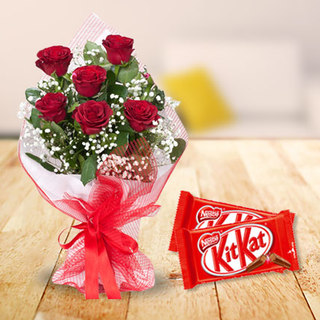 Red Roses with Kit Kat Chocolate