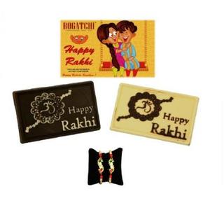 Happy Rakhi Twin Chocolate with 2 Kundan Rakhis