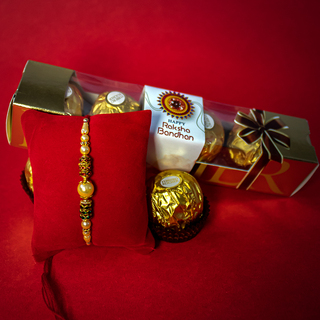 Beautiful Pearl Rakhi with Ferrero Rocher