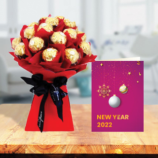 Ferrero Rocher Bouquet with New Year Greeting Card
