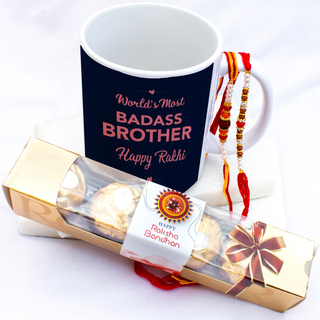 Badass Brother Mug with Rakhi & Ferrero Rocher 