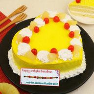 Fresh Heart Shape Pineapple Cake with Rakhi