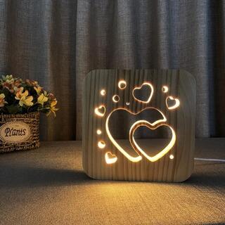 3D Wooden LED Night Light Lamp -  Hearts