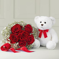 Valentine Beautiful Red Roses and Teddy 