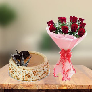Butterscotch Cake & Red Roses