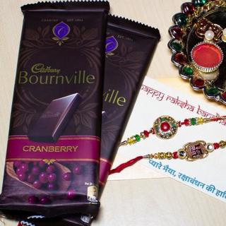 Happy Rakhi Twin Chocolate with 2 Kundan Rakhis