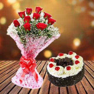 Blackforest Cake & Red Roses