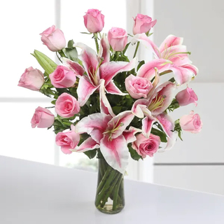 Lily & Pink Roses Vase
