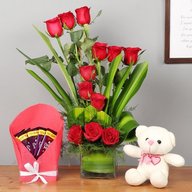Gorgeous Red roses, teddy and chocolate Combo
