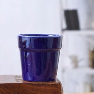 Round Ceramic Pot with Rim (Navy Blue)