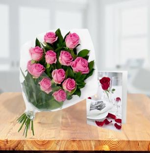 Pink Roses With Greeting Card