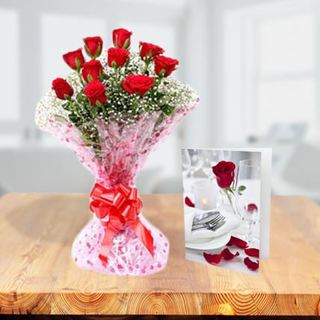 Red Roses With Greeting Card