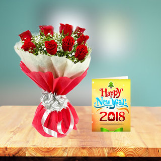 New Year Roses with New Year Greeting Card