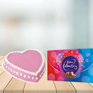 Heart Shape Strawberry Cake with Cadbury Celebration Combo
