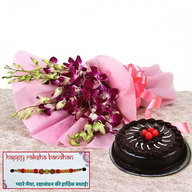Chocolate Truffle cake and Orchids Combo with Rakhi