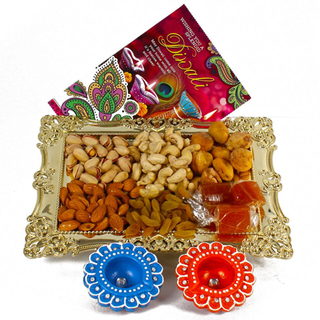 Exquisite Diwali Tray with Card, Diya