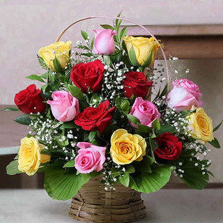 Valentine 24 Mixed Roses Basket