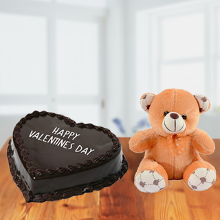 Valentine Chocolate Heart Cake and Teddy Bear