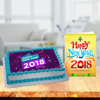 New Year Photo Cake with New Year Greeting Card