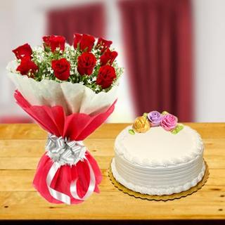 Exclusive Red Roses and Cake Combo