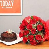 Premium Chocolate Truffle Cake From 5 Star With Cute Red Roses