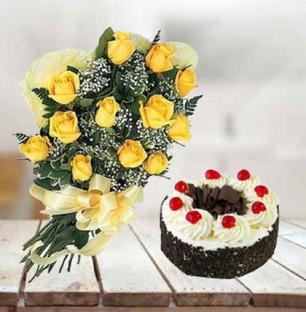Black Forest Cake & Yellow Roses