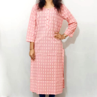 Printed Pink Cotton Kurti