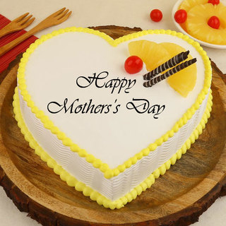 Mothers Day Heart Shape Pineapple Cream Cake