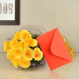 Yellow Roses With Greeting Card