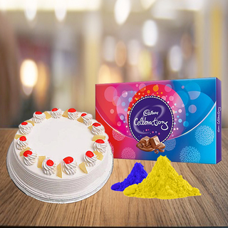 Pineapple Cake and Celebration Chocolate with Free Gulal