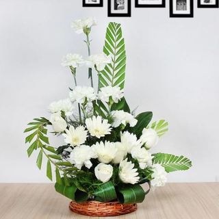 White Mixed Flowers Basket