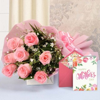 Mothers Day Pinky Roses and Card