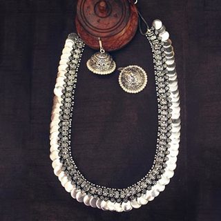 Long Silver Plain Coin Necklace Set