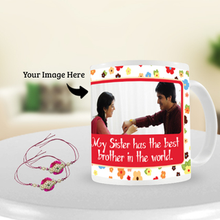 Pink Stone Rakhi with Rakhi Photo Mug