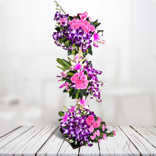 Carnations Orchids and Lilies Tall Arrangement