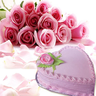 Valentine Roses with Heart Shape Cake