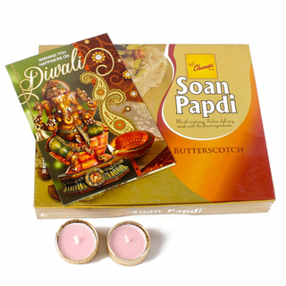 Butterscotch Soan Papdi with Diya and Card