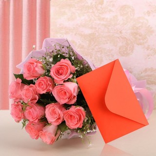 Pink Roses With Greeting Card