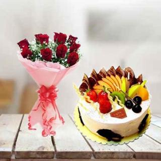 Fresh fruit Cake & Roses