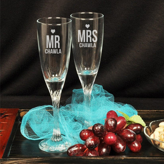 Personalised Mrs and Mr Champagne Glasses