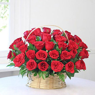 Valentine 50 Red Roses Basket