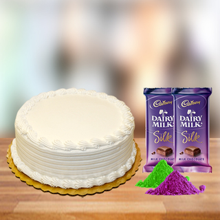 Vanilla Cake and Cadbury Silk with Free Gulal