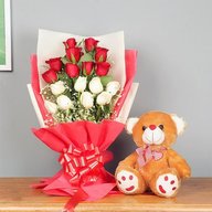 Elegant roses and teddy combo