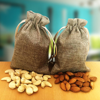 Almonds and Cashews in Jute Bags