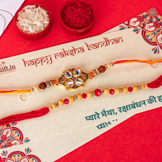 Golden Pearl Leaf Rakhi Set