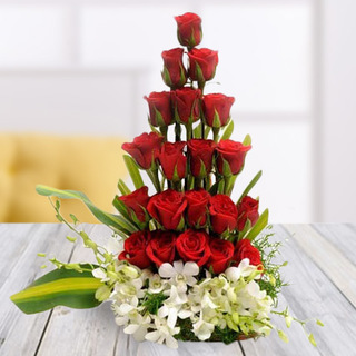Red Roses and Orchids Arrangement