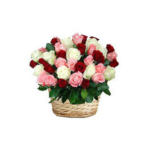 Pink, White and Red Roses Basket